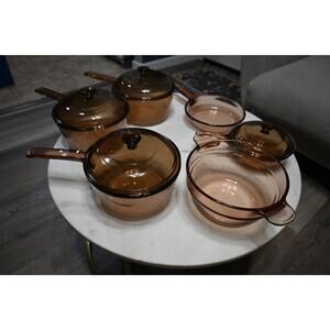 Vintage Corning Vision Amber Glass Cookware Set – USA Made – Pots Pans Lids